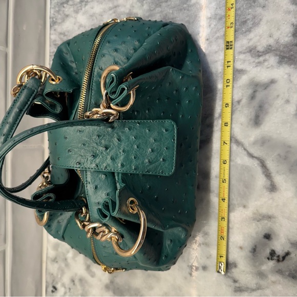 NWOT Isabella Adams Green and Gold Ostrich Designer Purse - Picture 12 of 16